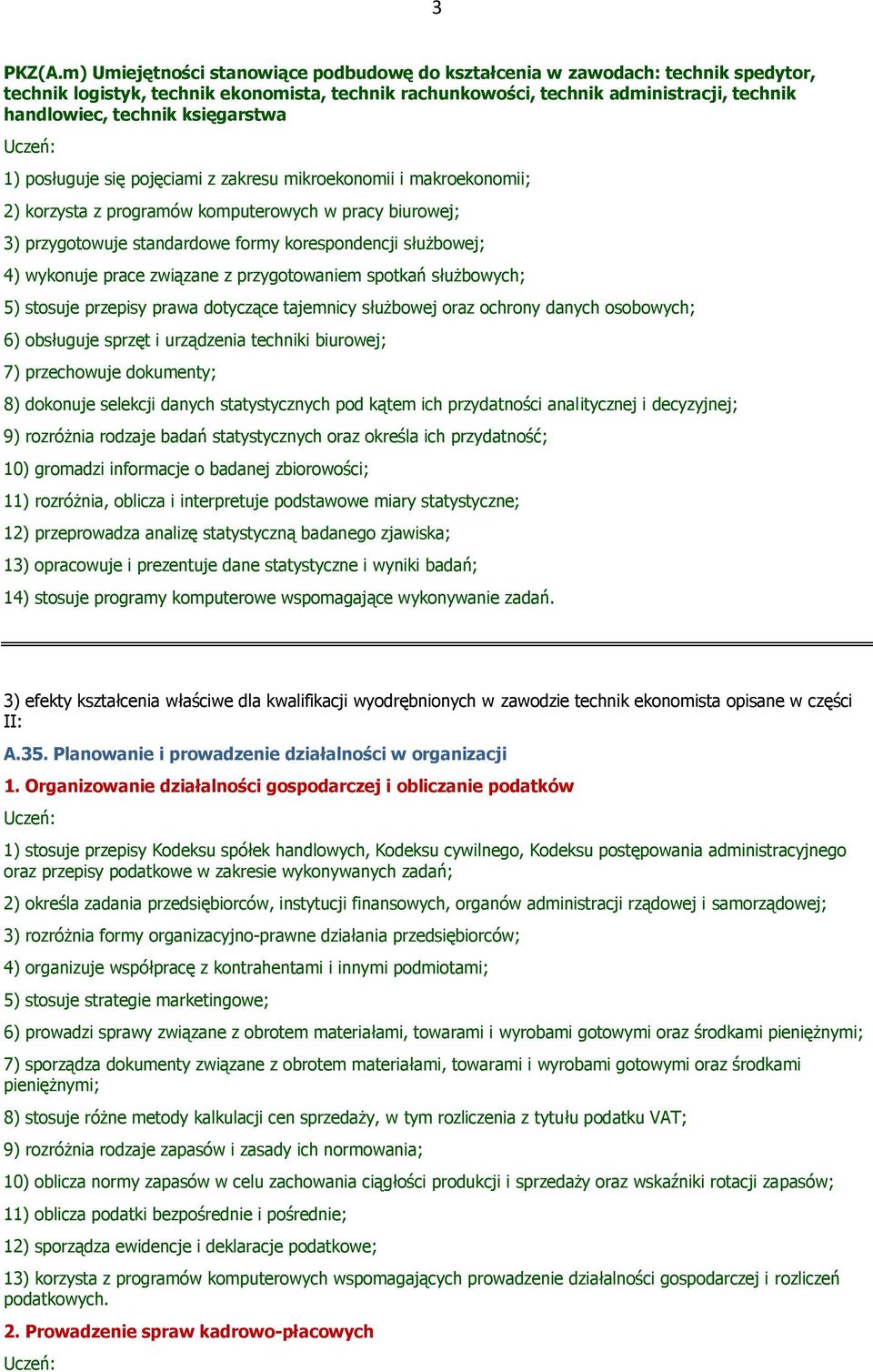 księgarstwa 1) posługuje się pojęciami z zakresu mikroekonomii i makroekonomii; 2) korzysta z programów komputerowych w pracy biurowej; 3) przygotowuje standardowe formy korespondencji służbowej; 4)