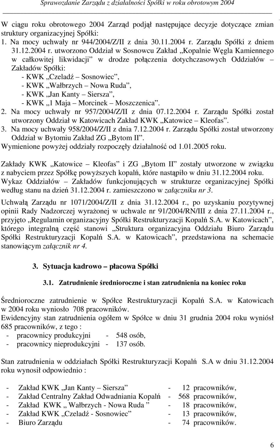 Zarz/du Spółki z dniem 31.12.2004 r.