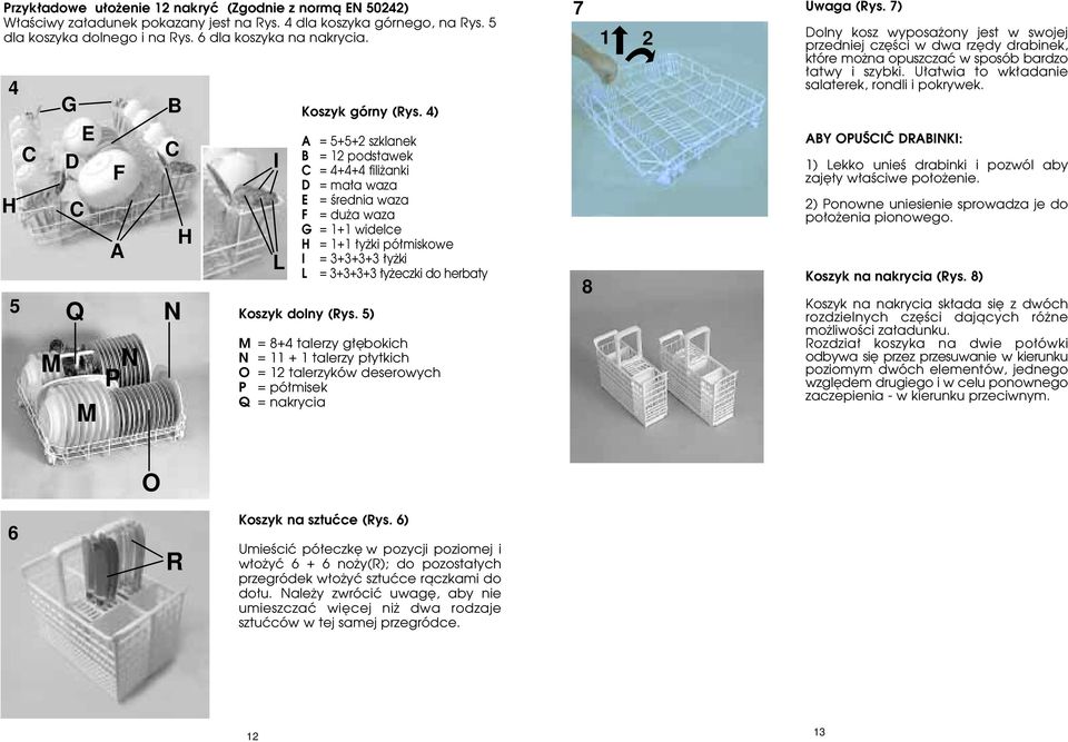 4) A = 5+5+2 szklanek B = 12 podstawek C = 4+4+4 fili anki D = ma a waza E = Êrednia waza F = du a waza G = 1+1 widelce H = 1+1 y ki pó miskowe I = 3+3+3+3 y ki L = 3+3+3+3 y eczki do herbaty Koszyk