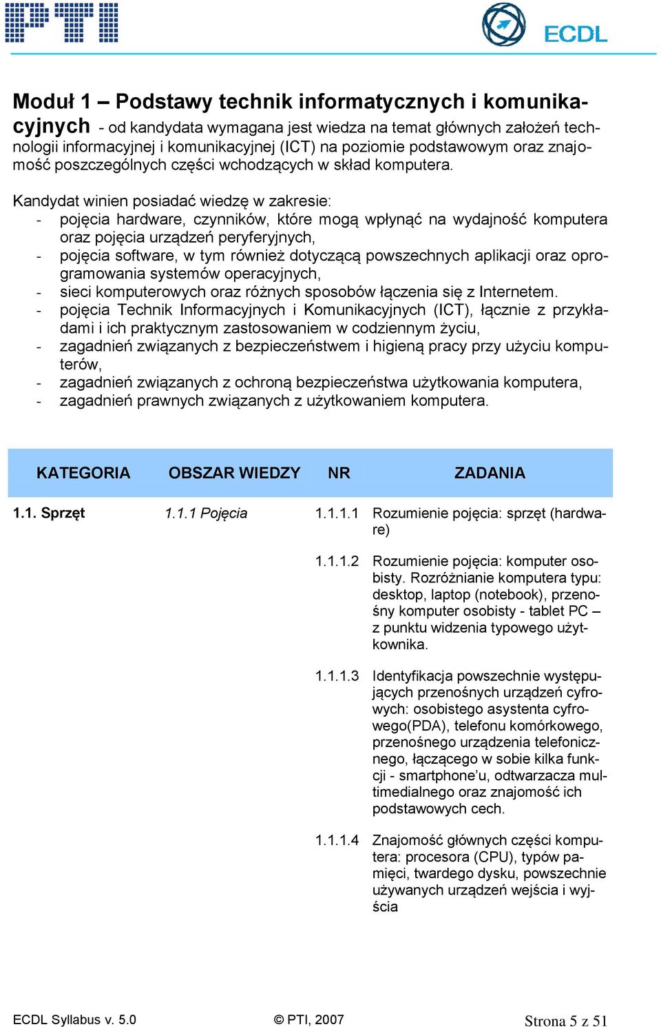 Kandydat winien posiadać wiedzę w zakresie: - pojęcia hardware, czynników, które mogą wpłynąć na wydajność komputera oraz pojęcia urządzeń peryferyjnych, - pojęcia software, w tym również dotyczącą