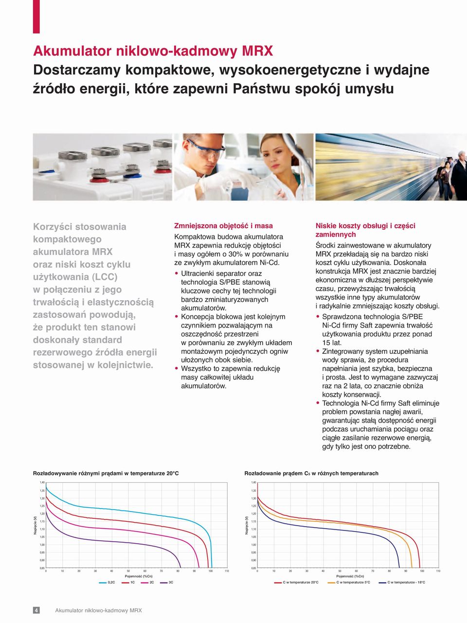 Zmniejszona objętość i masa Kompaktowa budowa akumulatora MRX zapewnia redukcję objętości i masy ogółem o 30% w porównaniu ze zwykłym akumulatorem Ni-Cd.