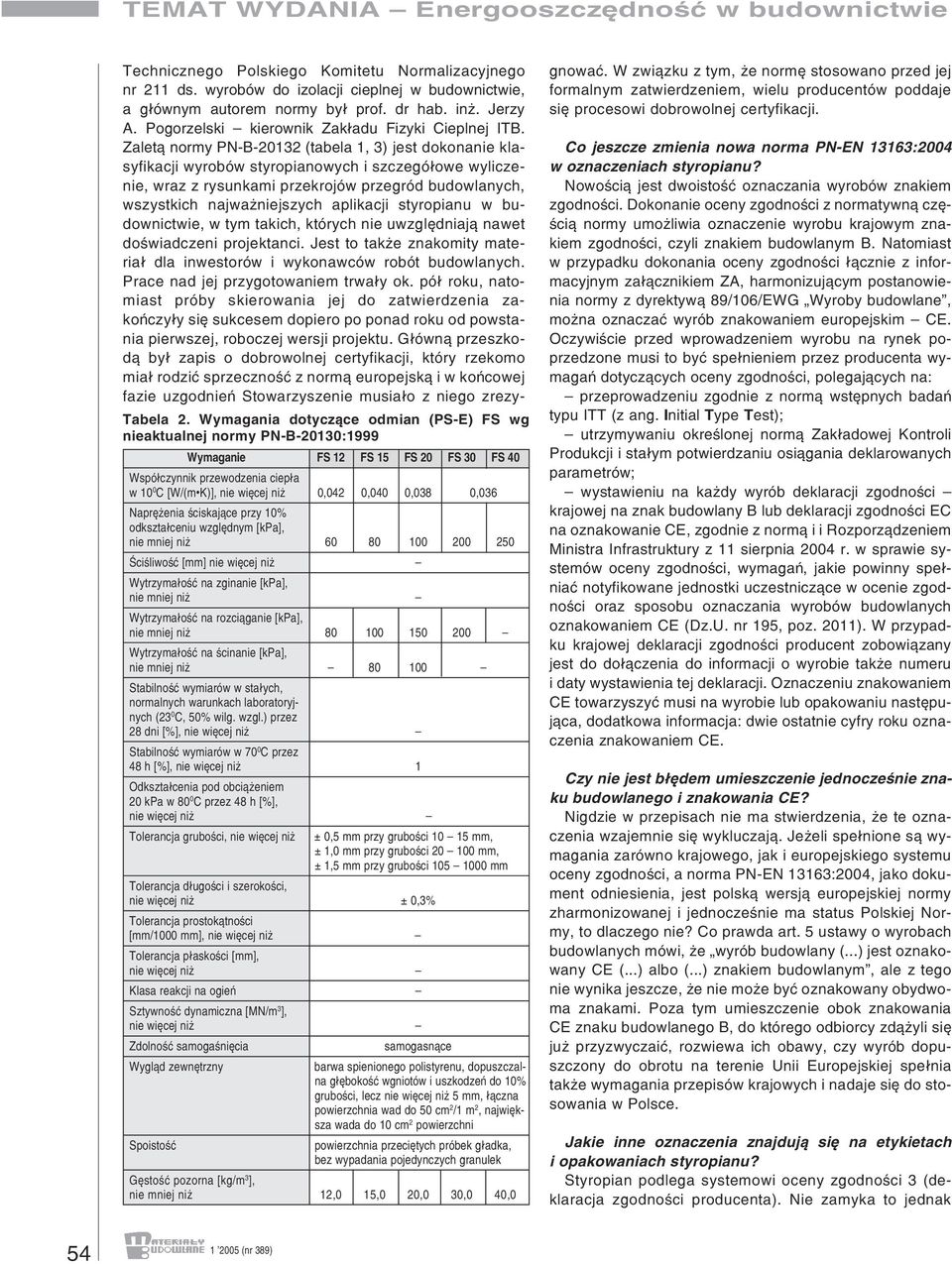 Zalet¹ normy PN-B-20132 (tabela 1, 3) jest dokonanie klasyfikacji wyrobów styropianowych i szczegó³owe wyliczenie, wraz z rysunkami przekrojów przegród budowlanych, wszystkich najwa niejszych