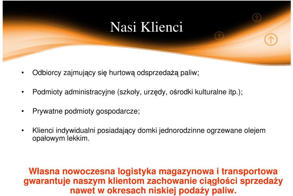 ); Prywatne podmioty gospodarcze; Klienci indywidualni posiadający domki jednorodzinne ogrzewane