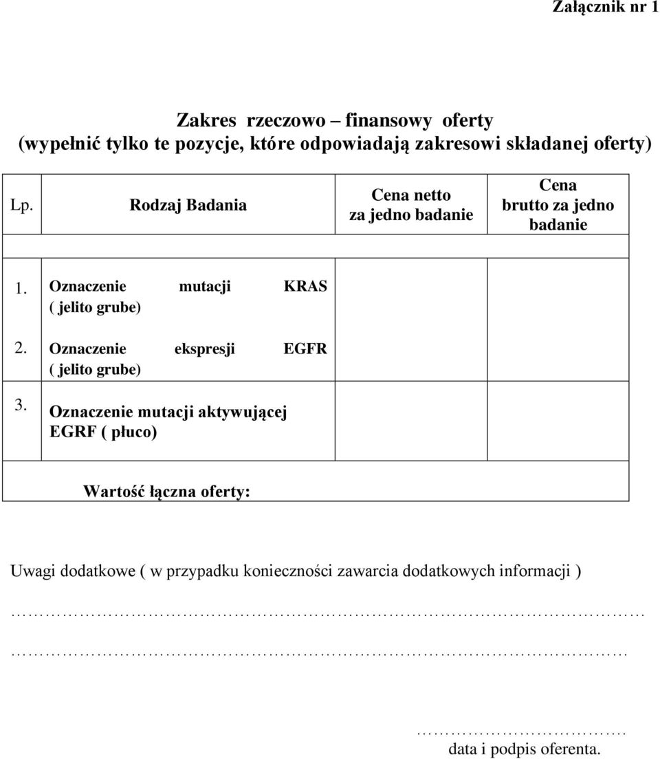 Oznaczenie mutacji KRAS ( jelito grube) 2. Oznaczenie ekspresji EGFR ( jelito grube) 3.
