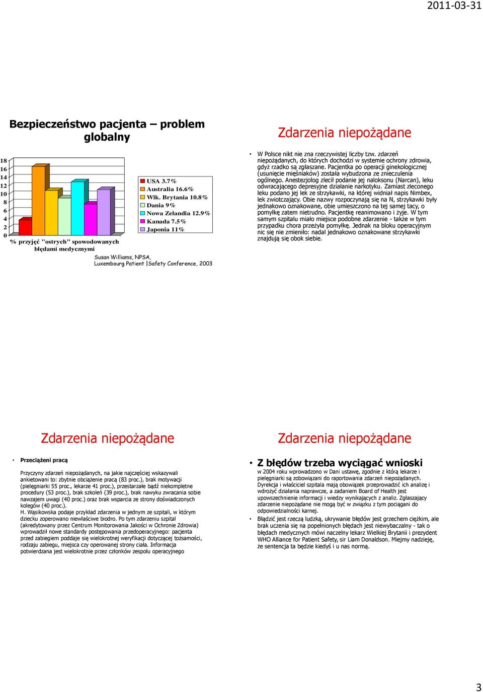 zdarzeń niepożądanych, do których dochodzi w systemie ochrony zdrowia, gdyż rzadko są zgłaszane.
