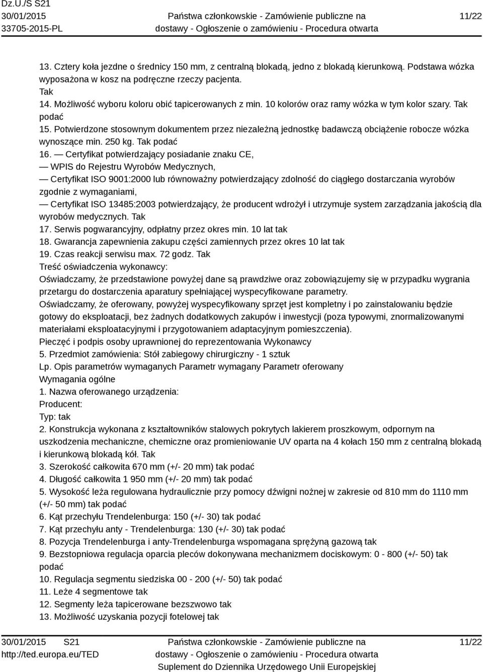 Potwierdzone stosownym dokumentem przez niezależną jednostkę badawczą obciążenie robocze wózka wynoszące min. 250 kg. Tak podać 16.