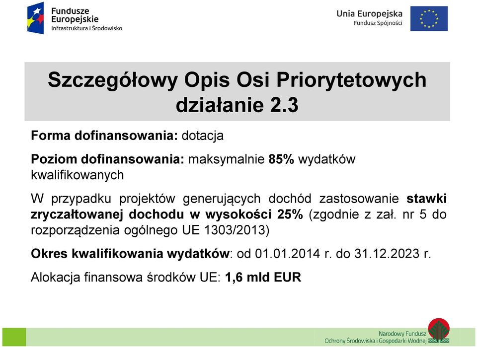 przypadku projektów generujących dochód zastosowanie stawki zryczałtowanej dochodu w wysokości 25%