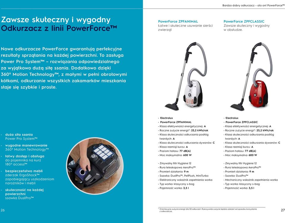 Nowe odkurzacze PowerForce gwarantują perfekcyjne rezultaty sprzątania na każdej powierzchni. To zasługa Power Pro System rozwiązania odpowiedzialnego za wyjątkowo dużą siłę ssania.