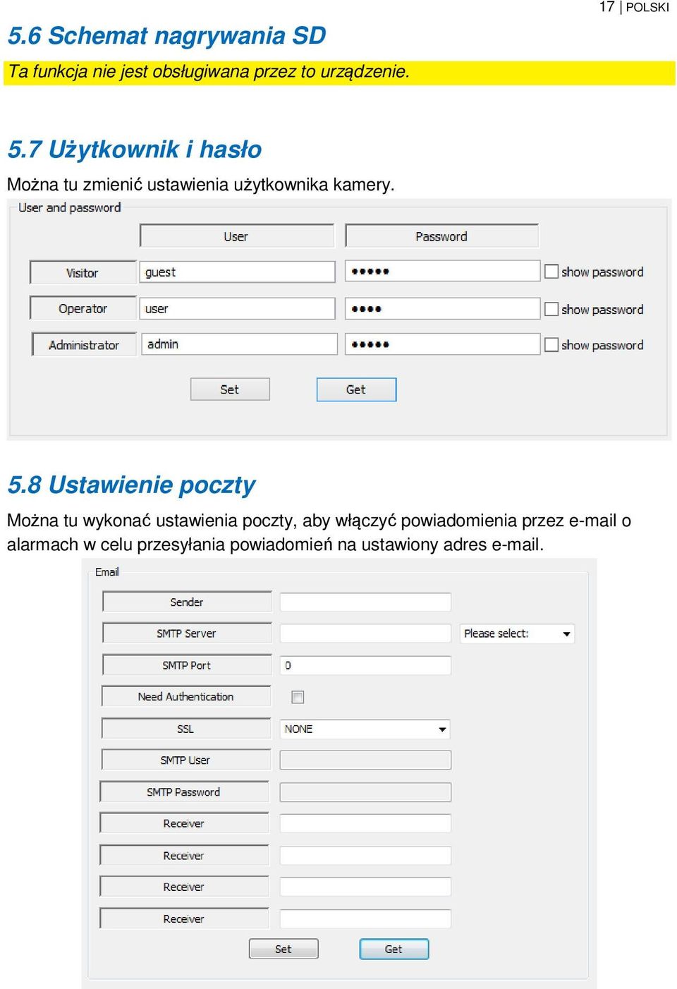 5.8 Ustawienie poczty Można tu wykonać ustawienia poczty, aby włączyć