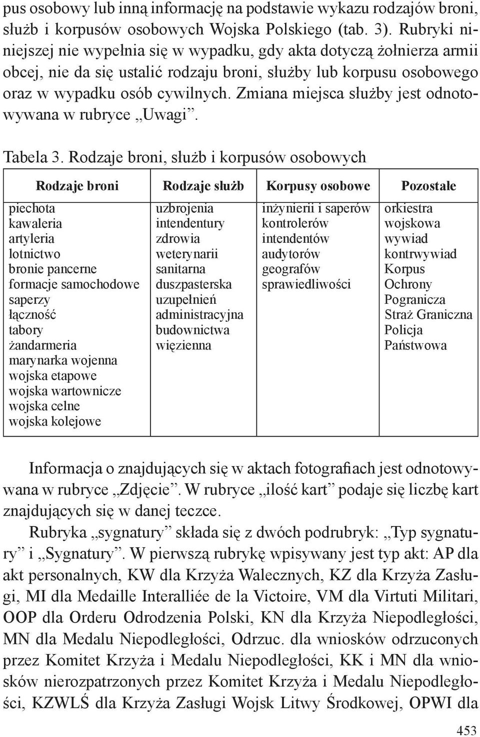 Zmiana miejsca służby jest odnotowywana w rubryce Uwagi. Tabela 3.