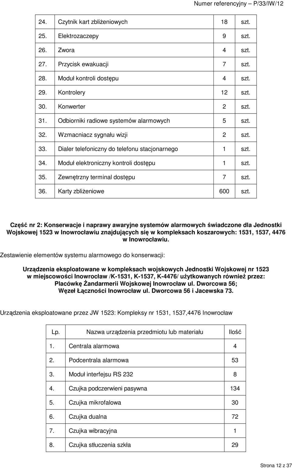 Zewnętrzny terminal dostępu 7 szt. 36. Karty zbliŝeniowe 600 szt.