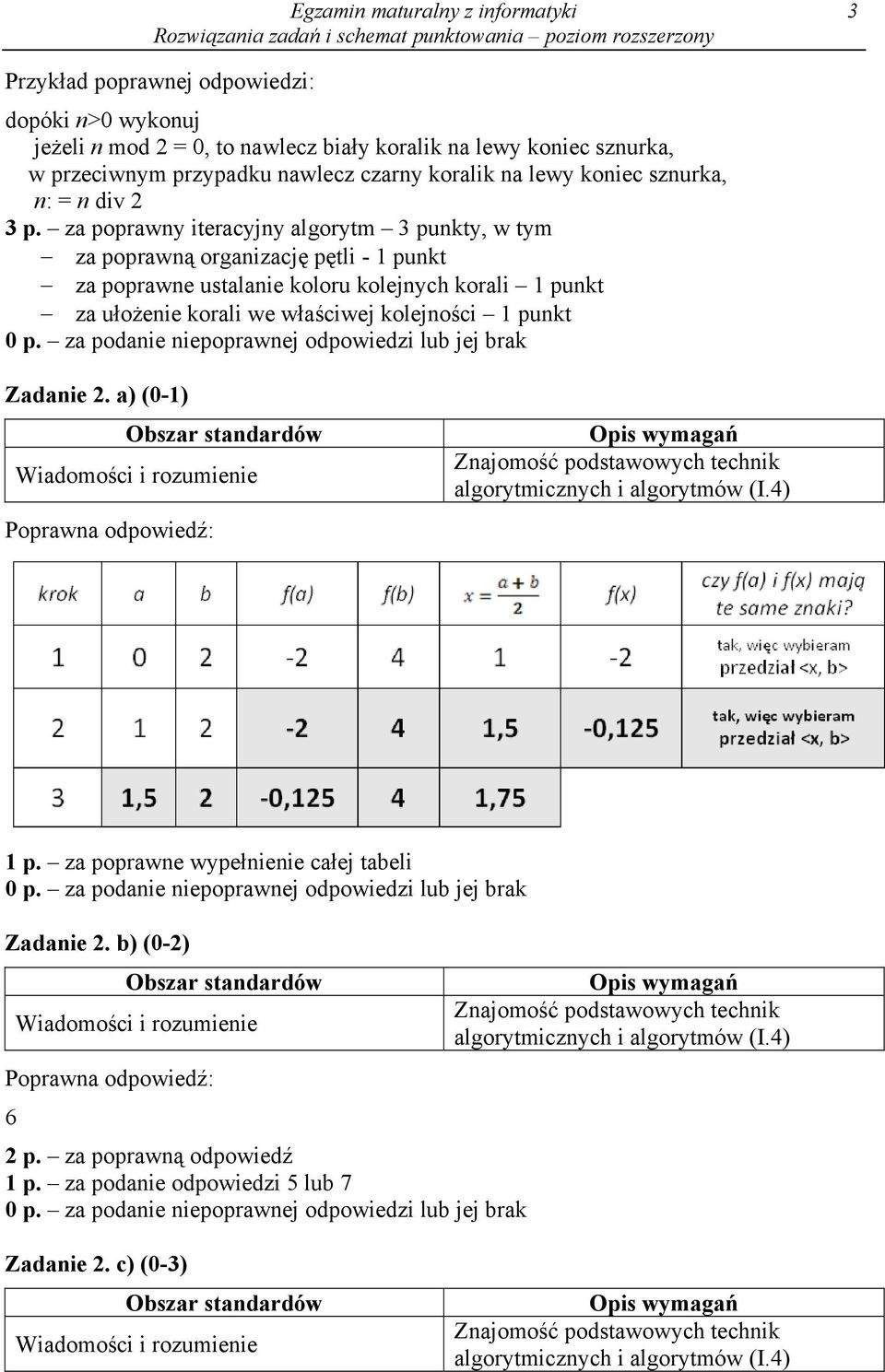 za poprawny iteracyjny algorytm 3 punkty, w tym za poprawną organizację pętli - 1 punkt za poprawne ustalanie koloru kolejnych korali 1 punkt za