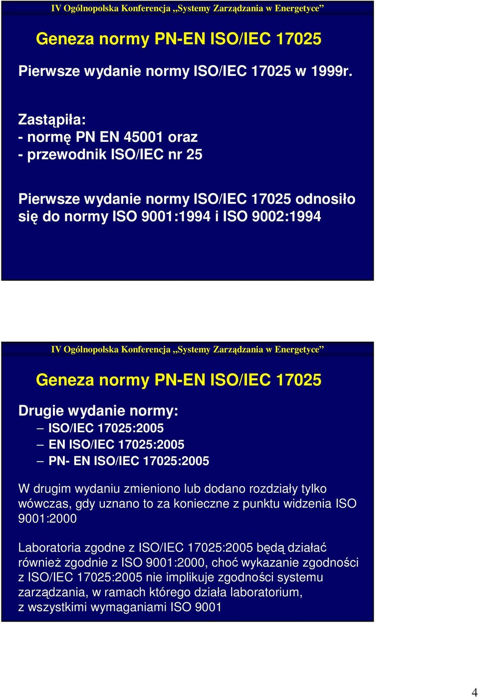 17025 Drugie wydanie normy: ISO/IEC 17025:2005 EN ISO/IEC 17025:2005 PN- EN ISO/IEC 17025:2005 W drugim wydaniu zmieniono lub dodano rozdziały tylko wówczas, gdy uznano to za