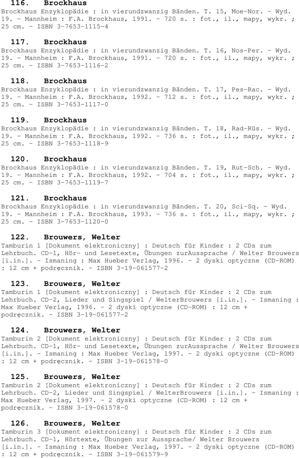 Brockhaus Brockhaus Enzyklopädie : in vierundzwanzig Bänden. T. 17, Pes-Rac. - Wyd. 19. - Mannheim : F.A. Brockhaus, 1992. - 712 s. : fot., il., mapy, wykr. ; 25 cm. - ISBN 3-7653-1117-0 119.