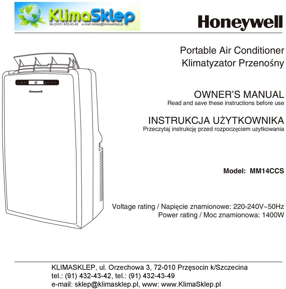 Napięcie znamionowe: 220-240V~50Hz Power rating / Moc znamionowa: 1400W KLIMASKLEP, ul.