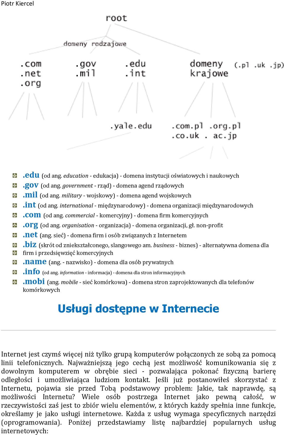 organisation - organizacja) - domena organizacji, gł. non-profit.net (ang. sieć) - domena firm i osób związanych z Internetem.biz (skrót od zniekształconego, slangowego am.