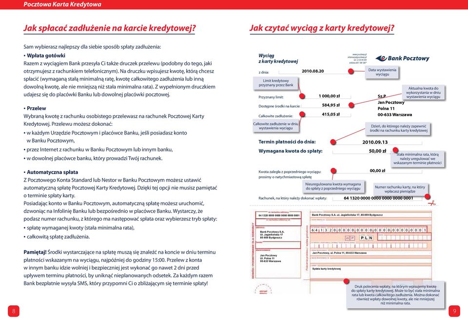 Na druczku wpisujesz kwotę, którą chcesz spłacić (wymaganą stałą minimalną ratę, kwotę całkowitego zadłużenia lub inną dowolną kwotę, ale nie mniejszą niż stała minimalna rata).