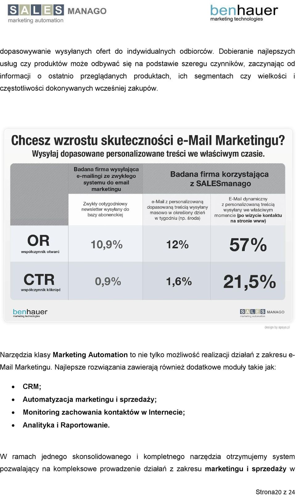 częstotliwości dokonywanych wcześniej zakupów. Narzędzia klasy Marketing Automation to nie tylko możliwość realizacji działań z zakresu e- Mail Marketingu.