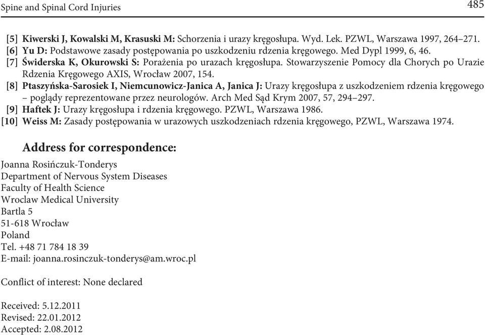Stowarzyszenie Pomocy dla Chorych po Urazie Rdzenia Kręgowego AXIS, Wrocław 2007, 154.