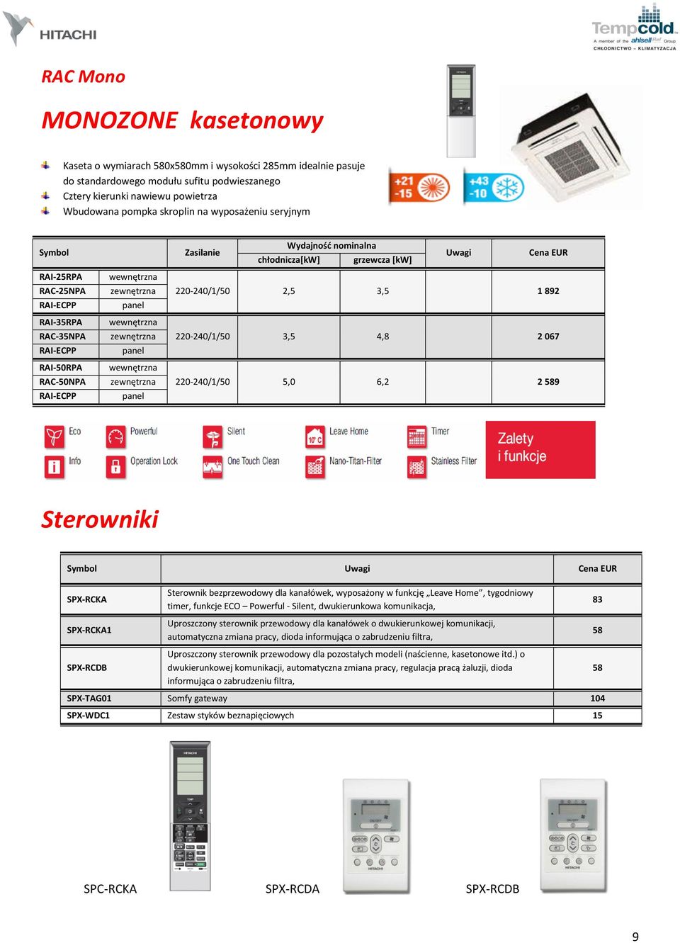 SPX-RCKA1 SPX-RCDB bezprzewodowy dla kanałówek, wyposażony w funkcję Leave Home, tygodniowy timer, funkcje ECO Powerful - Silent, dwukierunkowa komunikacja, Uproszczony sterownik przewodowy dla