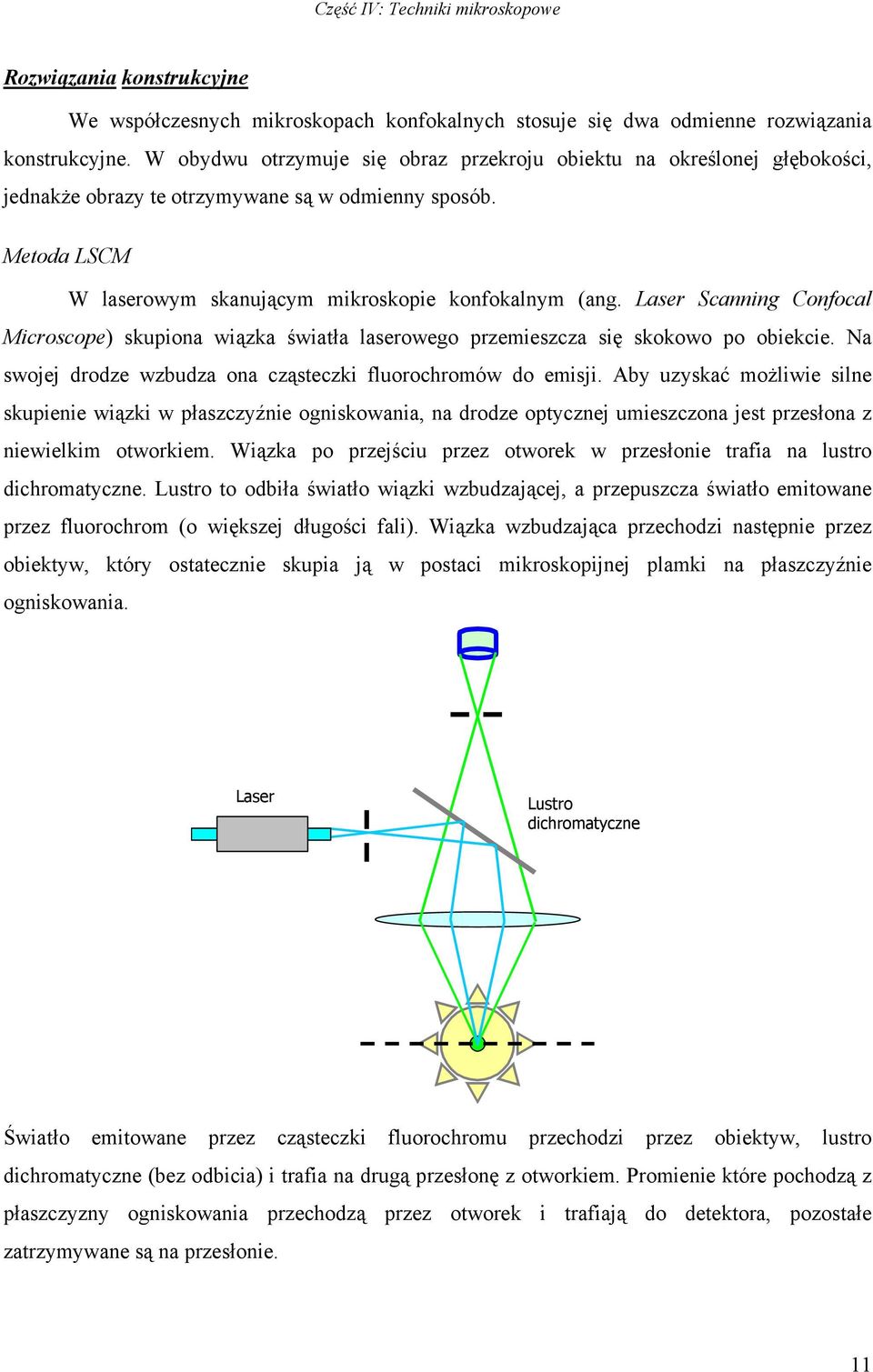 Laser Scanning Confocal Microscope) skupiona wiązka światła laserowego przemieszcza się skokowo po obiekcie. Na swojej drodze wzbudza ona cząsteczki fluorochromów do emisji.