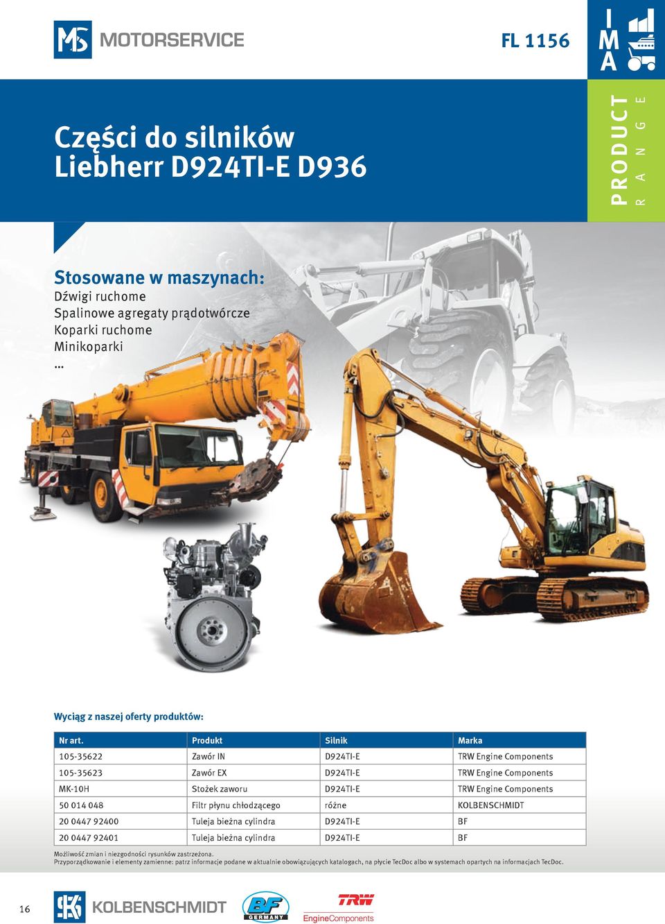 Engine Components MK-10H Stożek zaworu D924TI-E TRW Engine Components 50 014 048 Filtr płynu chłodzącego różne