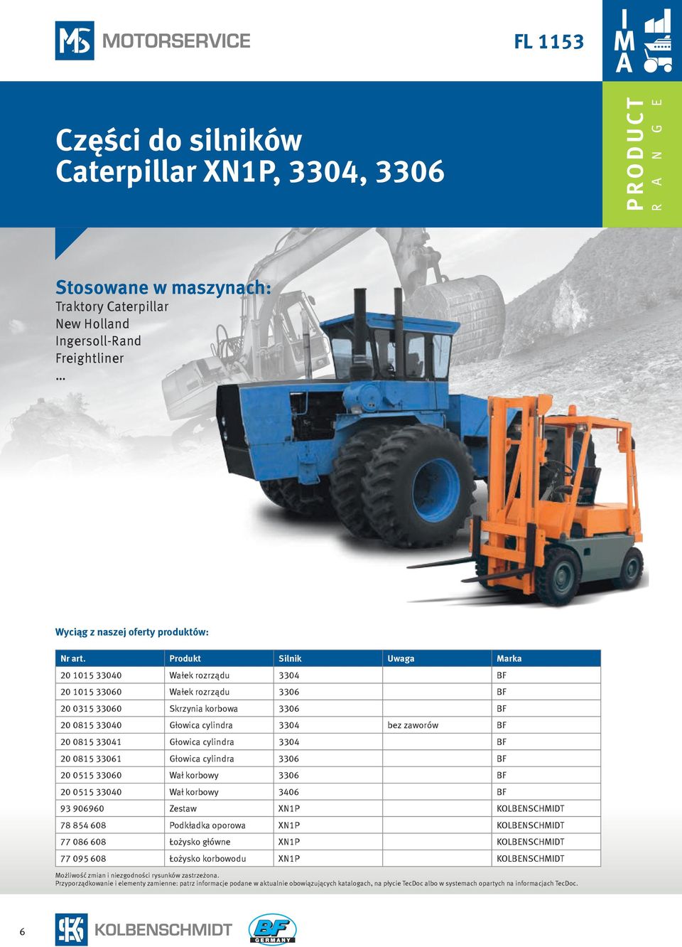 Głowica cylindra 3304 bez zaworów BF 20 0815 33041 Głowica cylindra 3304 BF 20 0815 33061 Głowica cylindra 3306 BF 20 0515 33060 Wał korbowy 3306 BF 20