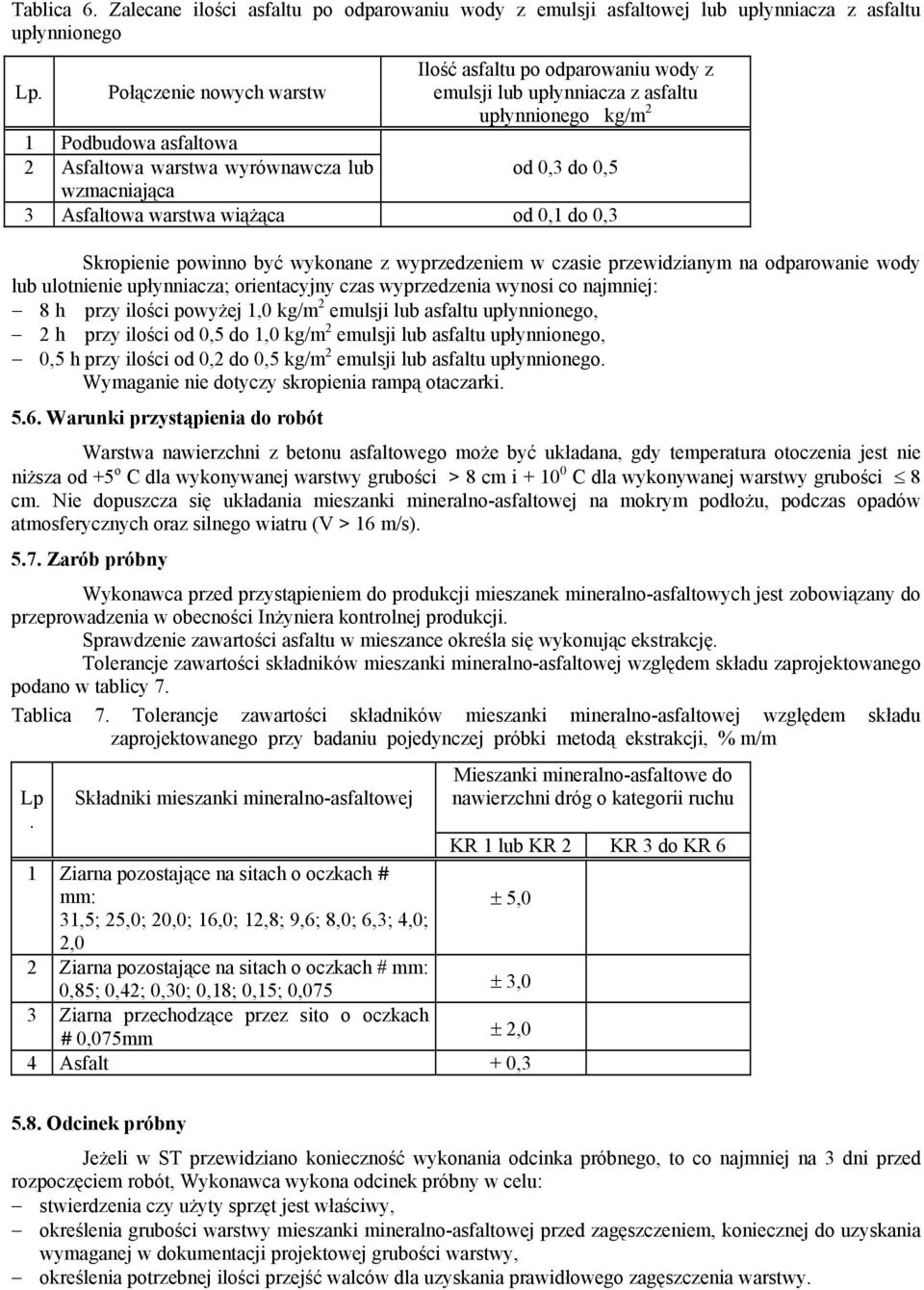 3 Asfaltowa warstwa wiążąca od 0,1 do 0,3 Skropienie powinno być wykonane z wyprzedzeniem w czasie przewidzianym na odparowanie wody lub ulotnienie upłynniacza; orientacyjny czas wyprzedzenia wynosi