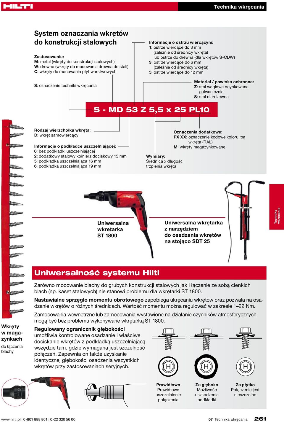 wkręta) 5: ostrze wiercące do 12 mm Materiał / powłoka ochronna: Z: stal węglowa ocynkowana galwanicznie S: stal nierdzewna S - MD 53 Z 5,5 x 25 PL10 Rodzaj wierzchołka D: wkręt samowiercący