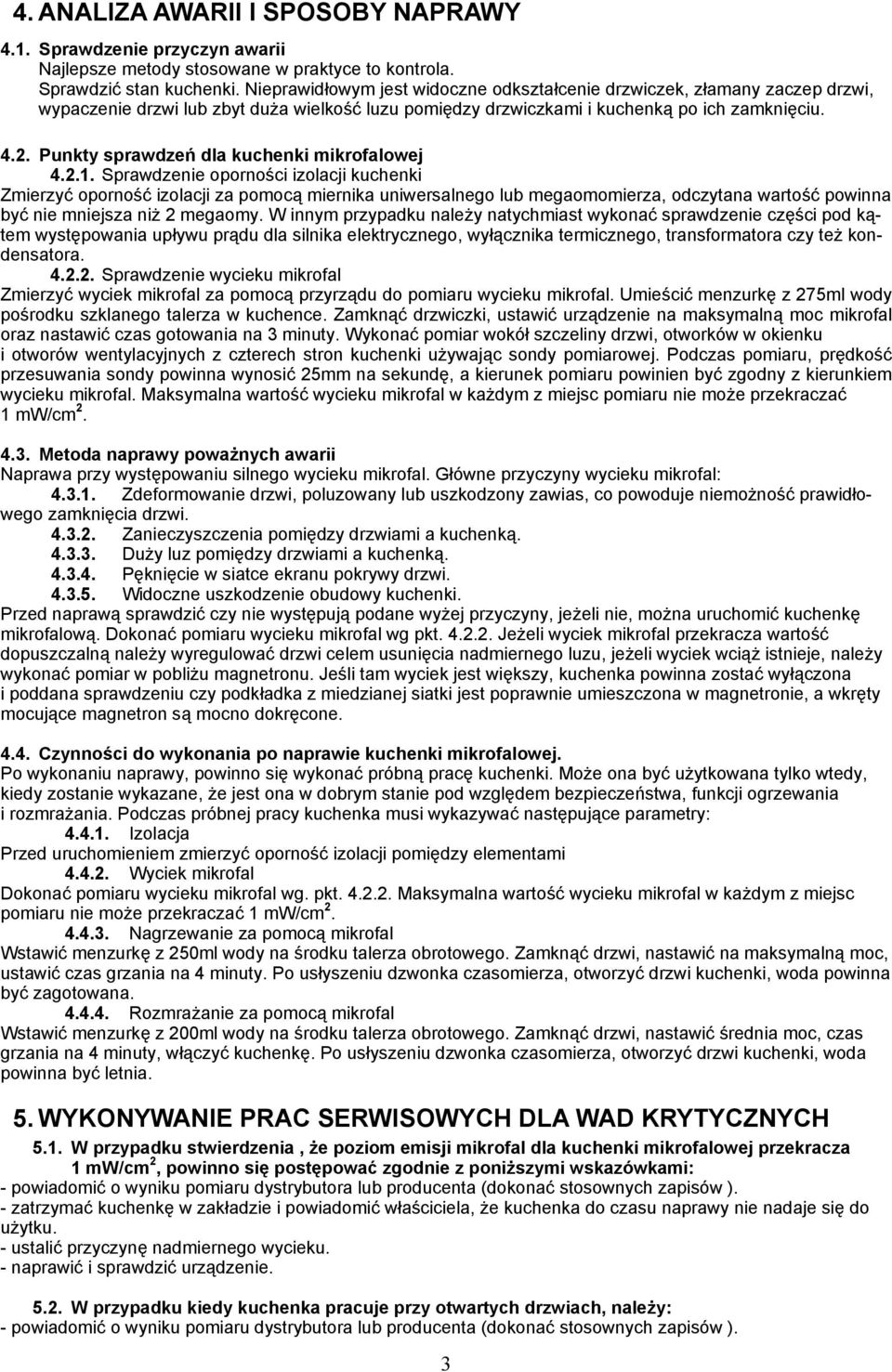 Punkty sprawdzeń dla kuchenki mikrofalowej 4.2.1.