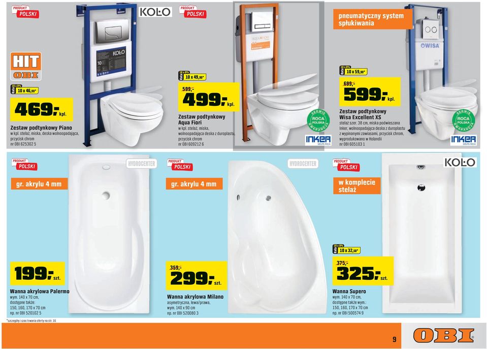 38 cm, miska podwieszana Inker, wolnoopadająca deska z duroplastu z wypinanymi zawiasami, przycisk chrom, wyprodukowano w Holandii nr OBI 605103 1 gr. akrylu 4 mm gr.