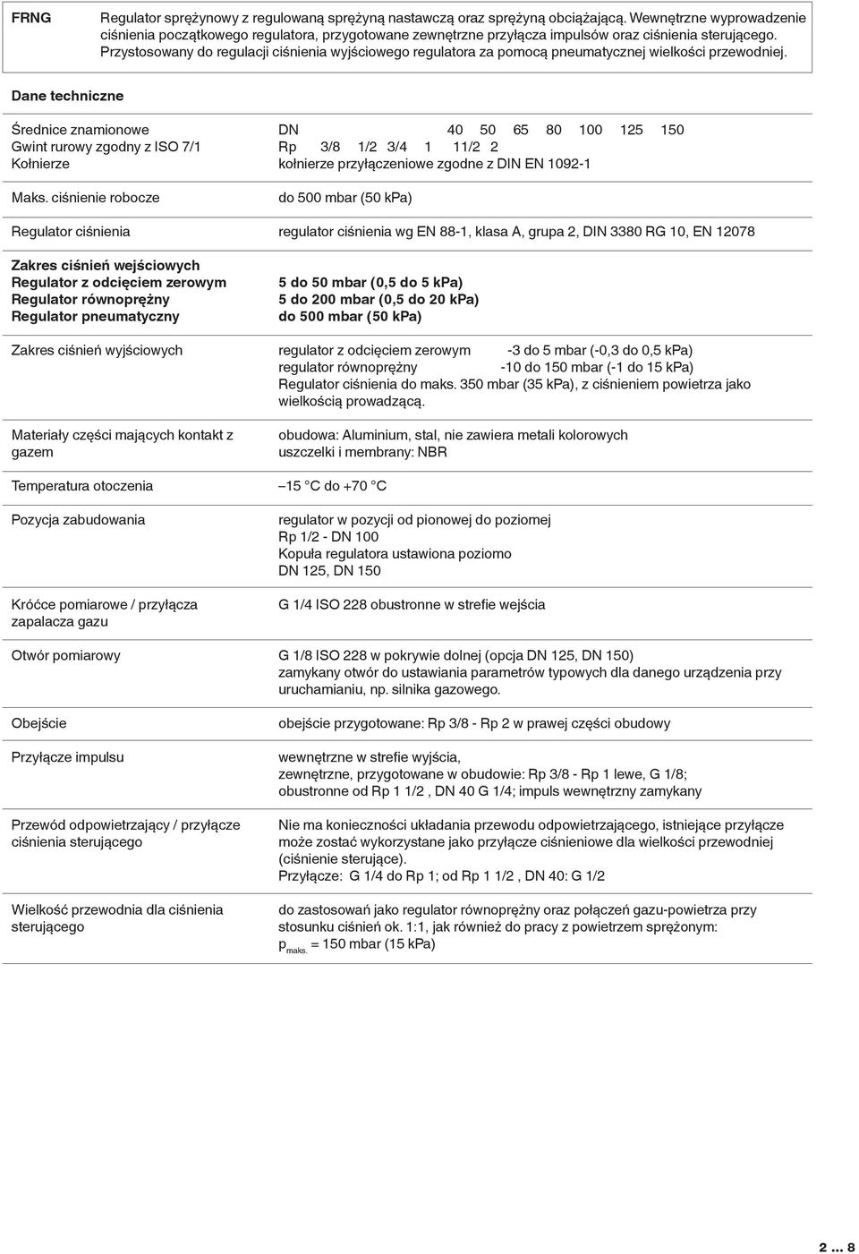 Przystosowany do regulacji ciśnienia wyjściowego regulatora za pomocą pneumatycznej wielkości przewodniej. Dane techniczne Średnice znamionowe Gwint rurowy zgodny z ISO 7/1 Kołnierze aks.