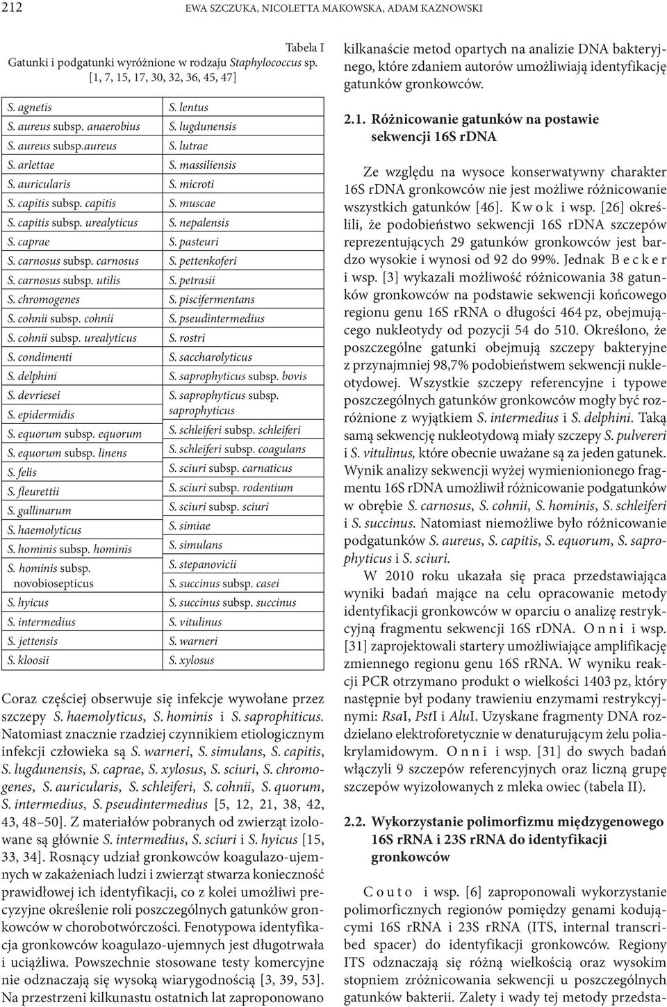 cohnii S. cohnii subsp. urealyticus S. condimenti S. delphini S. devriesei S. epidermidis S. equorum subsp. equorum S. equorum subsp. linens S. felis S. fleurettii S. gallinarum S. haemolyticus S.