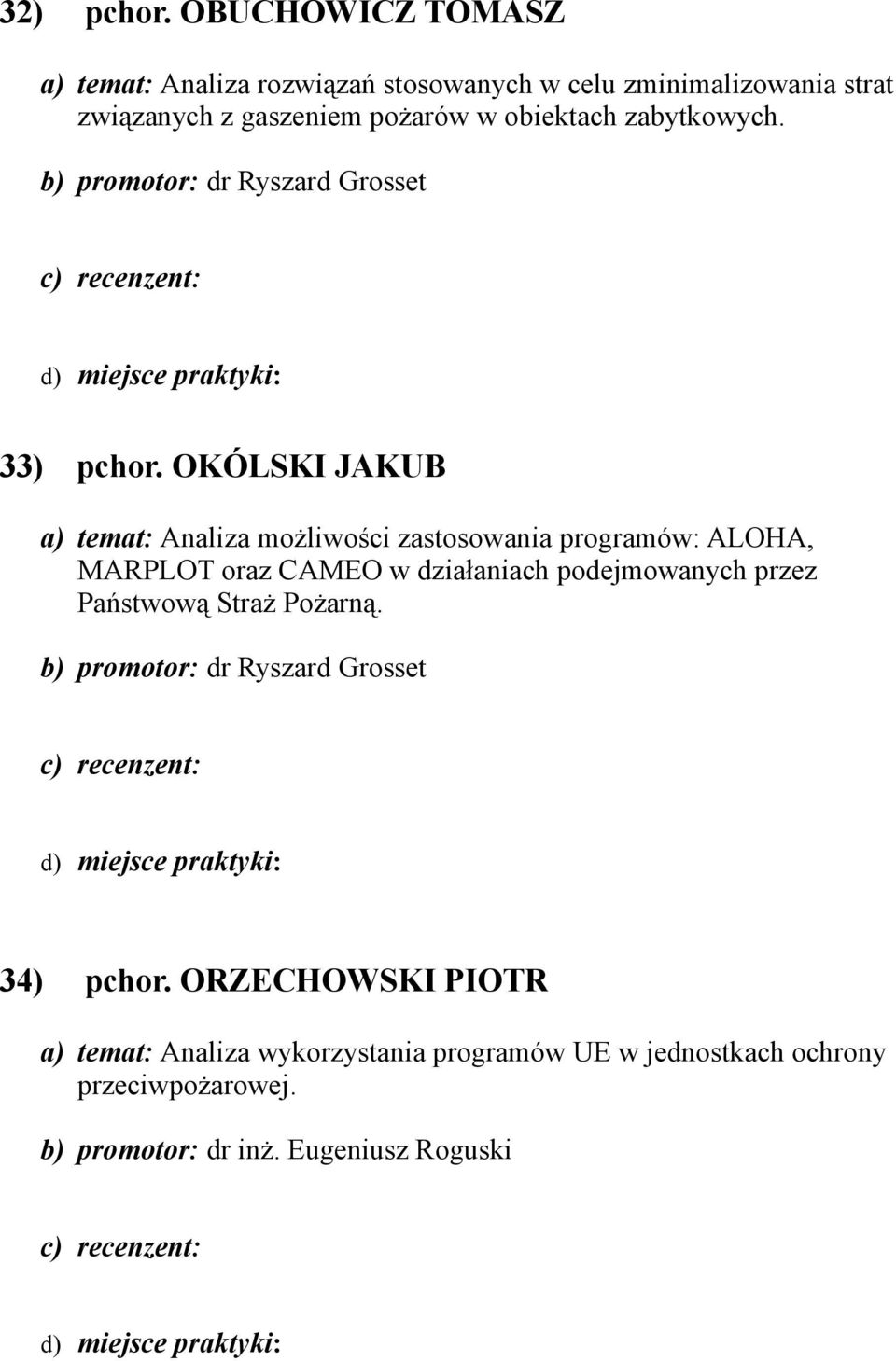 zabytkowych. b) promotor: dr Ryszard Grosset 33) pchor.