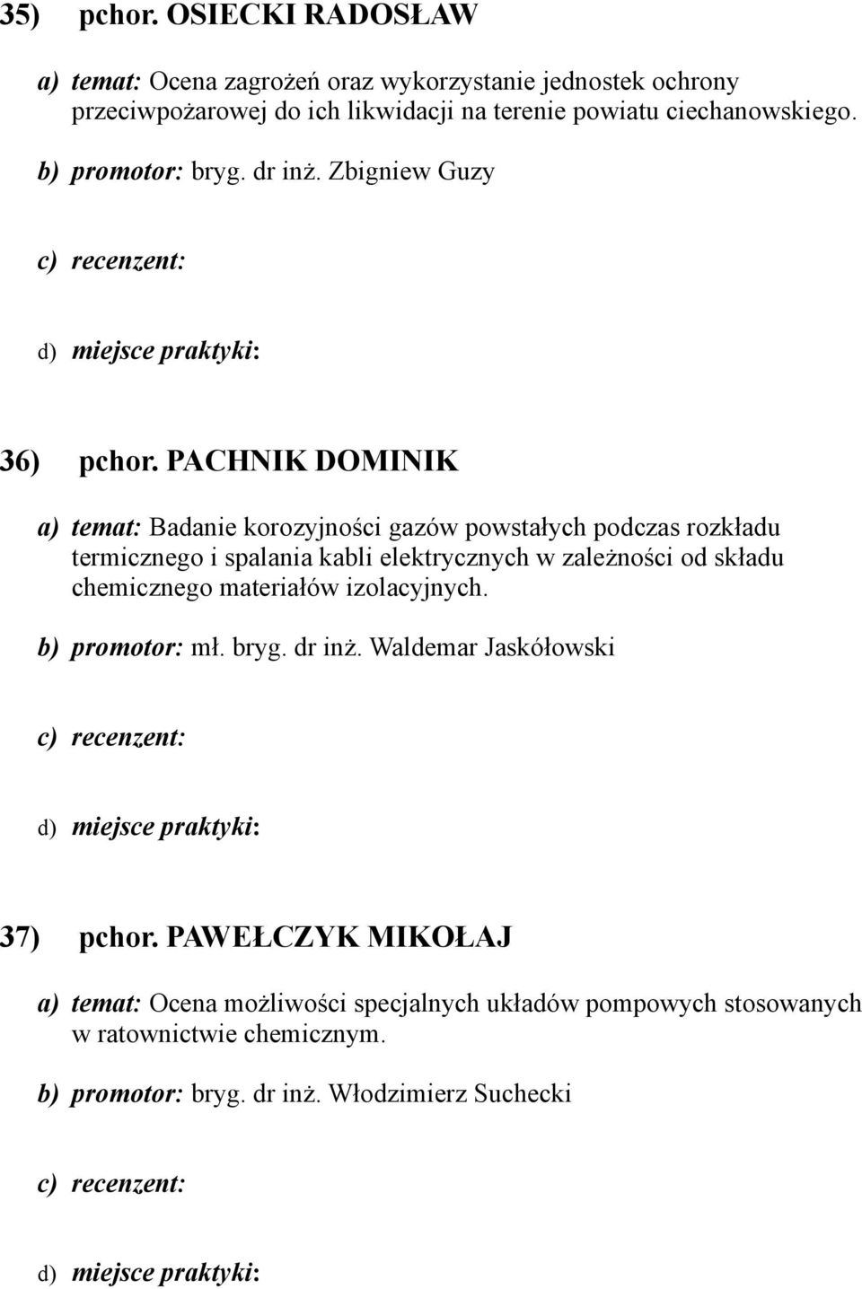 b) promotor: bryg. dr inż. Zbigniew Guzy 36) pchor.