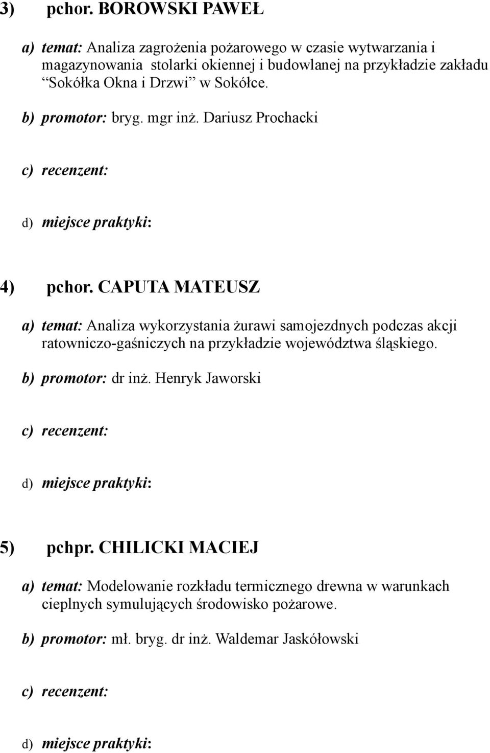 Sokółka Okna i Drzwi w Sokółce. b) promotor: bryg. mgr inż. Dariusz Prochacki 4) pchor.