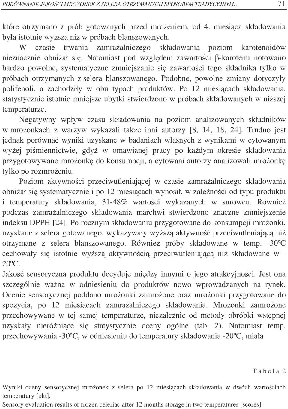 Natomiast pod wzgldem zawartoci -karotenu notowano bardzo powolne, systematyczne zmniejszanie si zawartoci tego składnika tylko w próbach otrzymanych z selera blanszowanego.