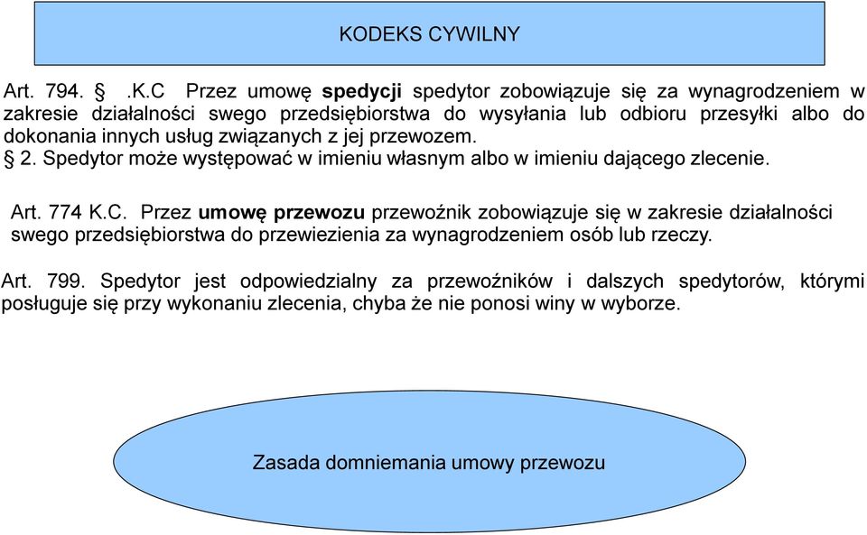 KODEKS CYWILNY. Zasada domniemania umowy przewozu - PDF Free Download