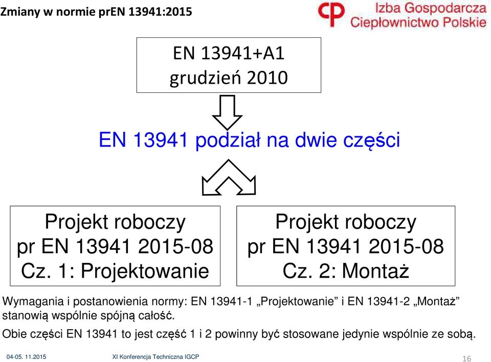 2: Montaż Wymagania i postanowienia normy: EN 13941-1 Projektowanie i EN 13941-2 Montaż stanowią