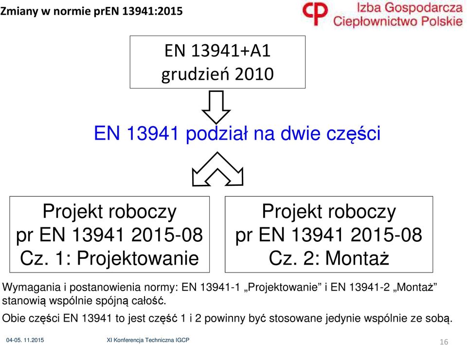 2: Montaż Wymagania i postanowienia normy: EN 13941-1 Projektowanie i EN 13941-2 Montaż stanowią