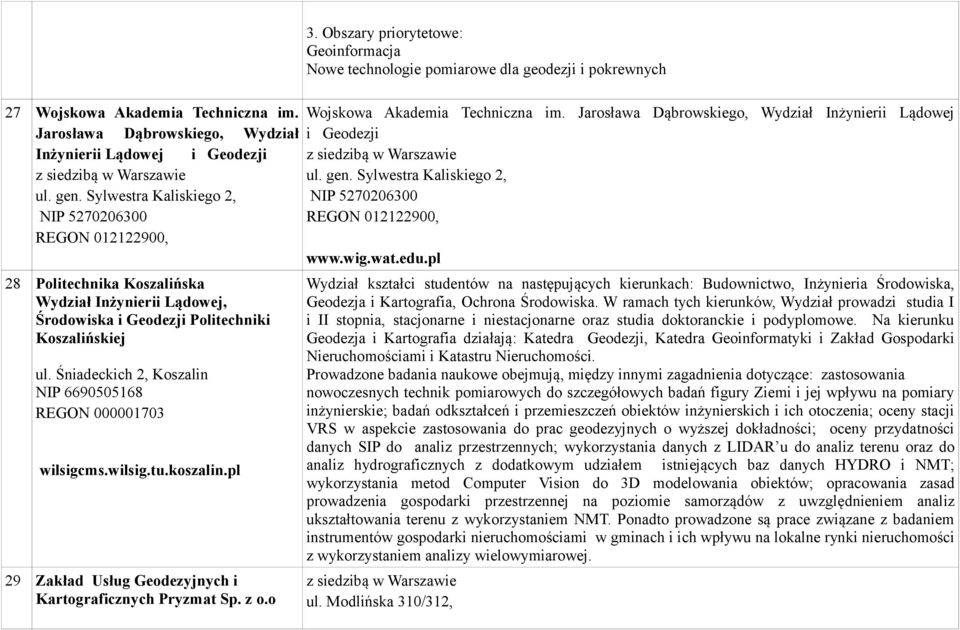 Jarosława Dąbrowskiego, Wydział Inżynierii Lądowej Jarosława Dąbrowskiego, Wydział i Geodezji Inżynierii Lądowej i Geodezji z siedzibą w Warszawie z siedzibą w Warszawie ul. gen.