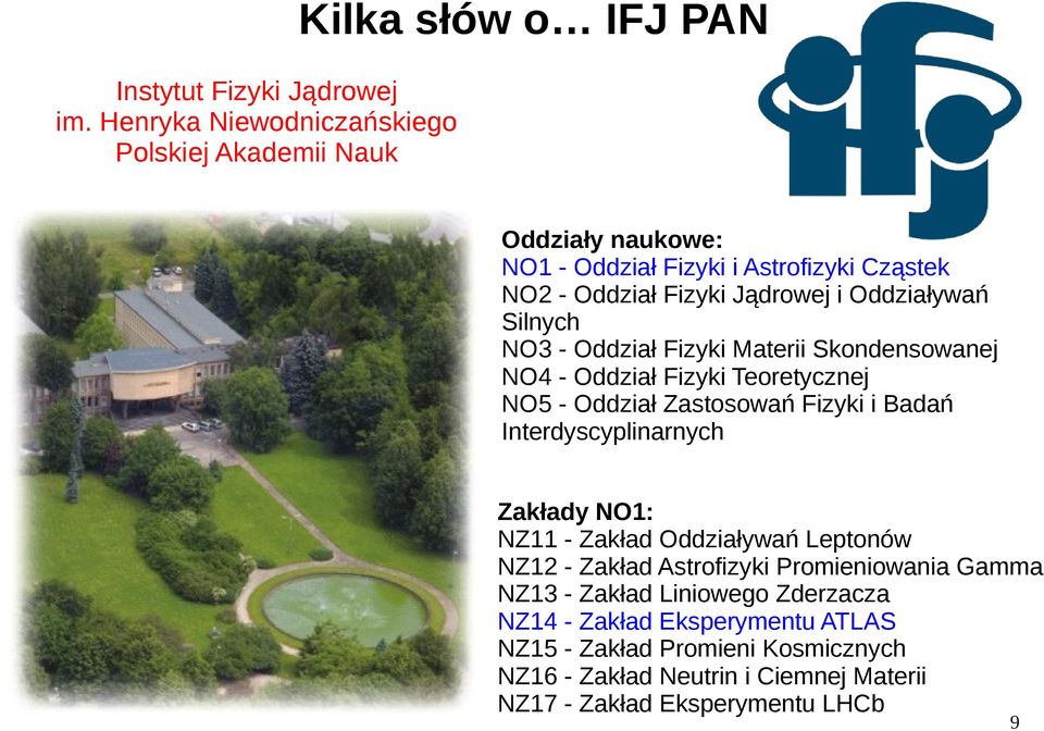 Silnych NO3 - Oddział Fizyki Materii Skondensowanej NO4 - Oddział Fizyki Teoretycznej NO5 - Oddział Zastosowań Fizyki i Badań Interdyscyplinarnych Zakłady