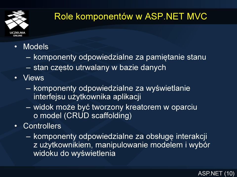 komponenty odpowiedzialne za wyświetlanie interfejsu użytkownika aplikacji widok może być tworzony