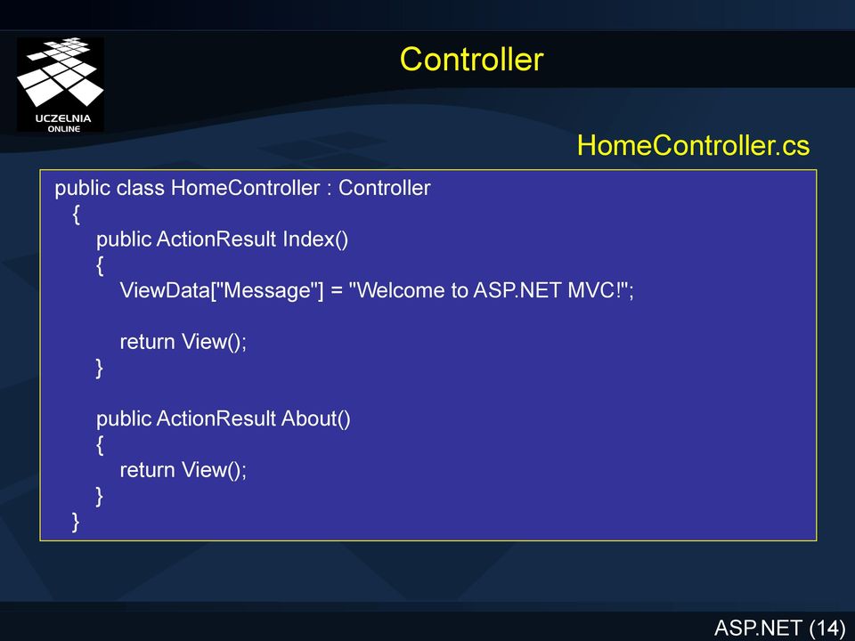ViewData["Message"] = "Welcome to ASP.NET MVC!