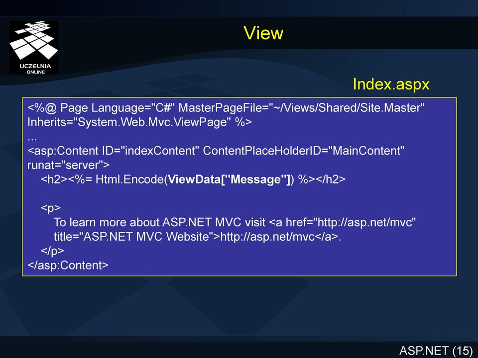 .. <asp:content ID="indexContent" ContentPlaceHolderID="MainContent" runat="server"> <h2><%= Html.