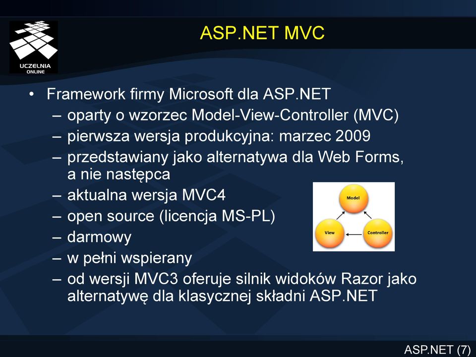 przedstawiany jako alternatywa dla Web Forms, a nie następca aktualna wersja MVC4 open source