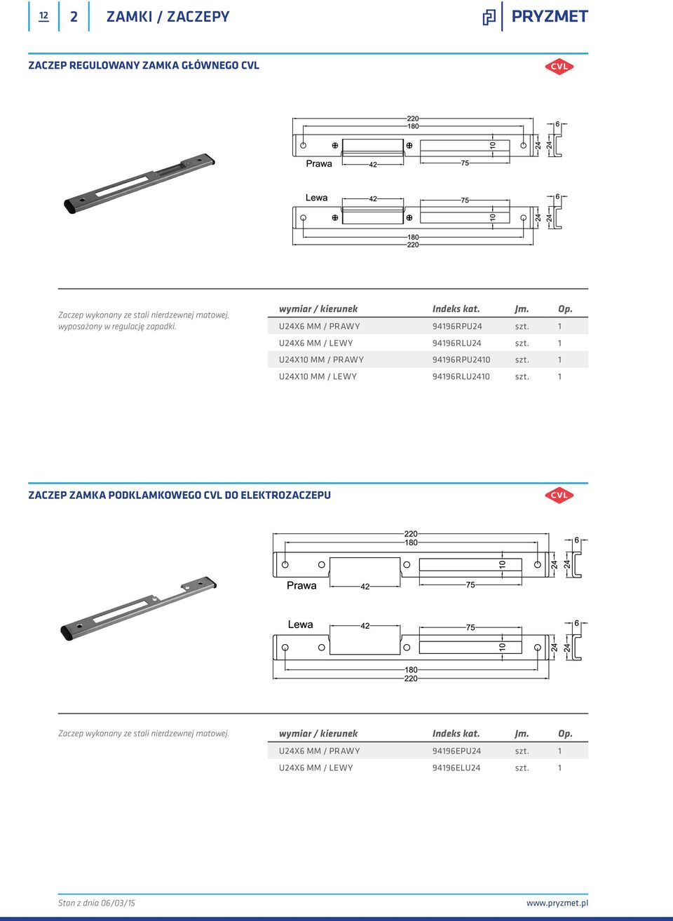 1 U24X10 MM / PRAWY 94196RPU2410 szt. 1 U24X10 MM / LEWY 94196RLU2410 szt.