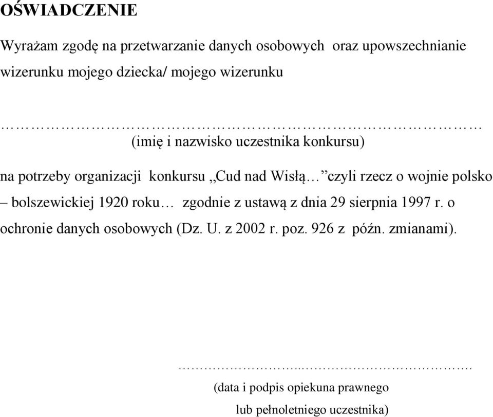 rzecz o wojnie polsko bolszewickiej 1920 roku zgodnie z ustawą z dnia 29 sierpnia 1997 r.