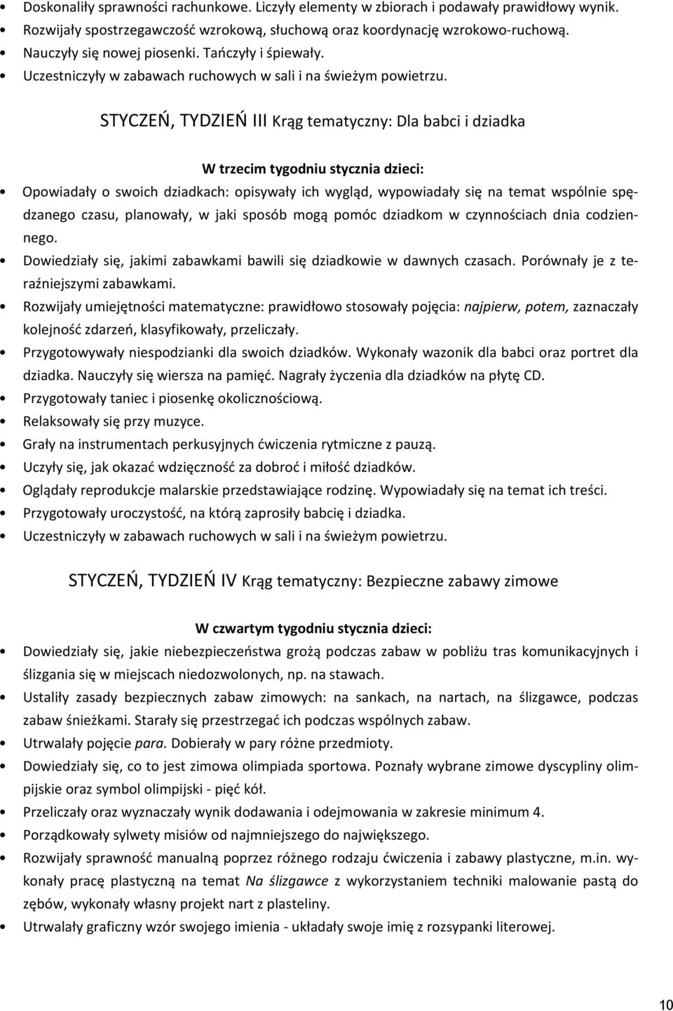 STYCZEŃ, TYDZIEŃ III Krąg tematyczny: Dla babci i dziadka W trzecim tygodniu stycznia dzieci: Opowiadały o swoich dziadkach: opisywały ich wygląd, wypowiadały się na temat wspólnie spędzanego czasu,
