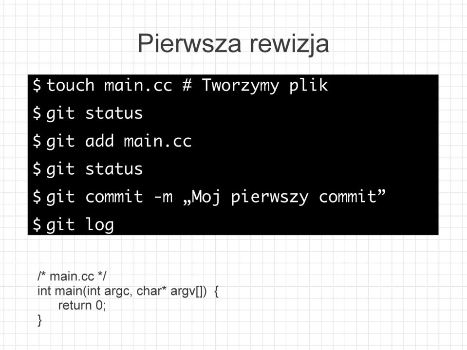 cc $ git status $ git commit -m Moj pierwszy